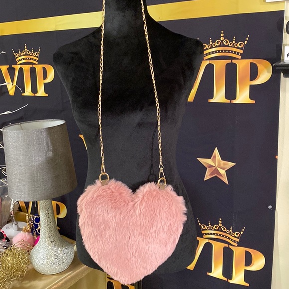 Handbags - Very soft fur heart purse pink New